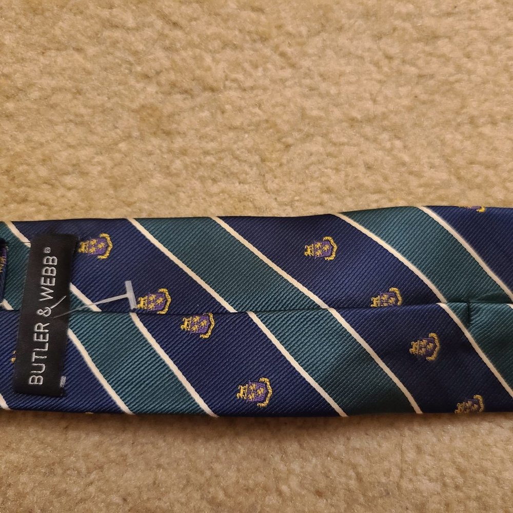 Premium tie - Stripes - Green and blue with logo